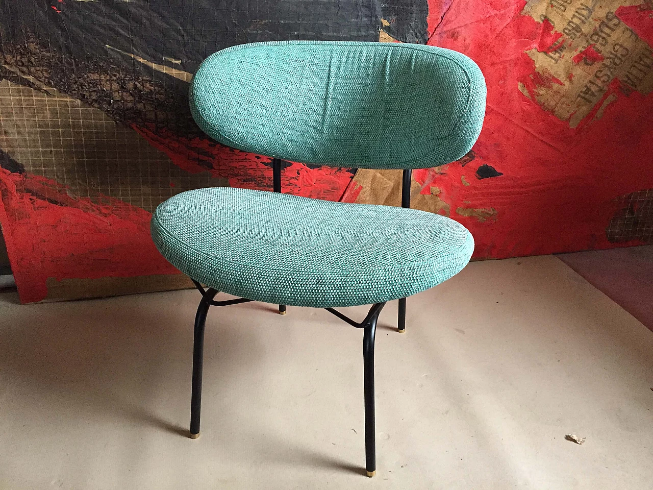 Fabric and metal armchair and pouf by Gastone Rinaldi, 1960s 1329267