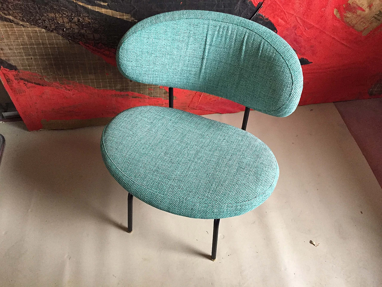 Fabric and metal armchair and pouf by Gastone Rinaldi, 1960s 1329268