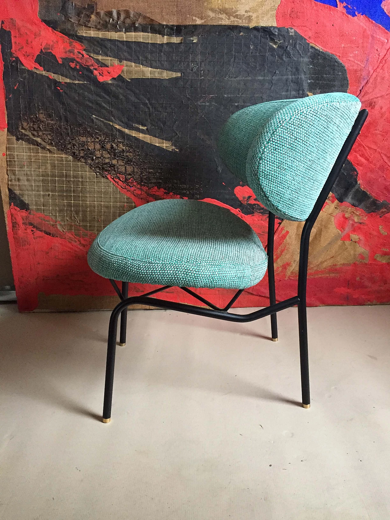 Fabric and metal armchair and pouf by Gastone Rinaldi, 1960s 1329269