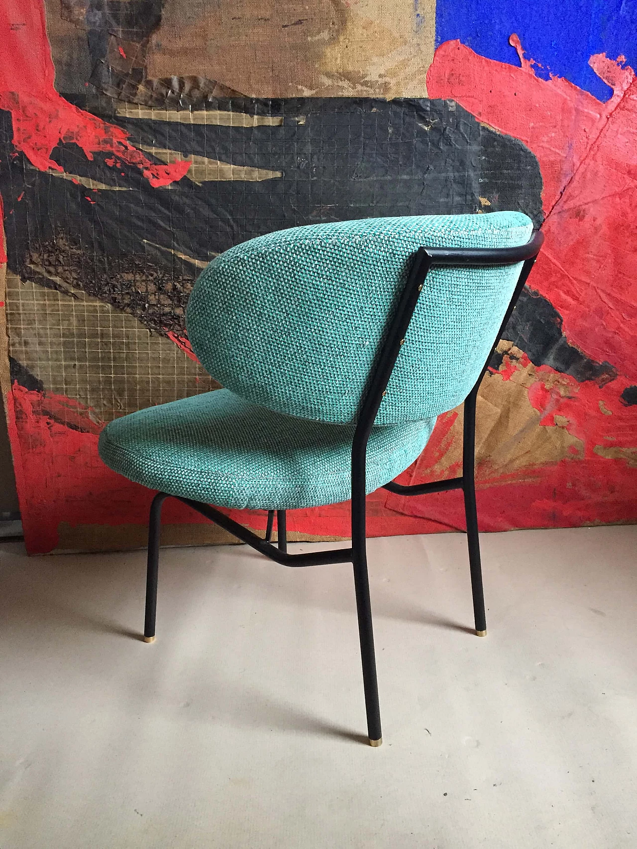 Fabric and metal armchair and pouf by Gastone Rinaldi, 1960s 1329270
