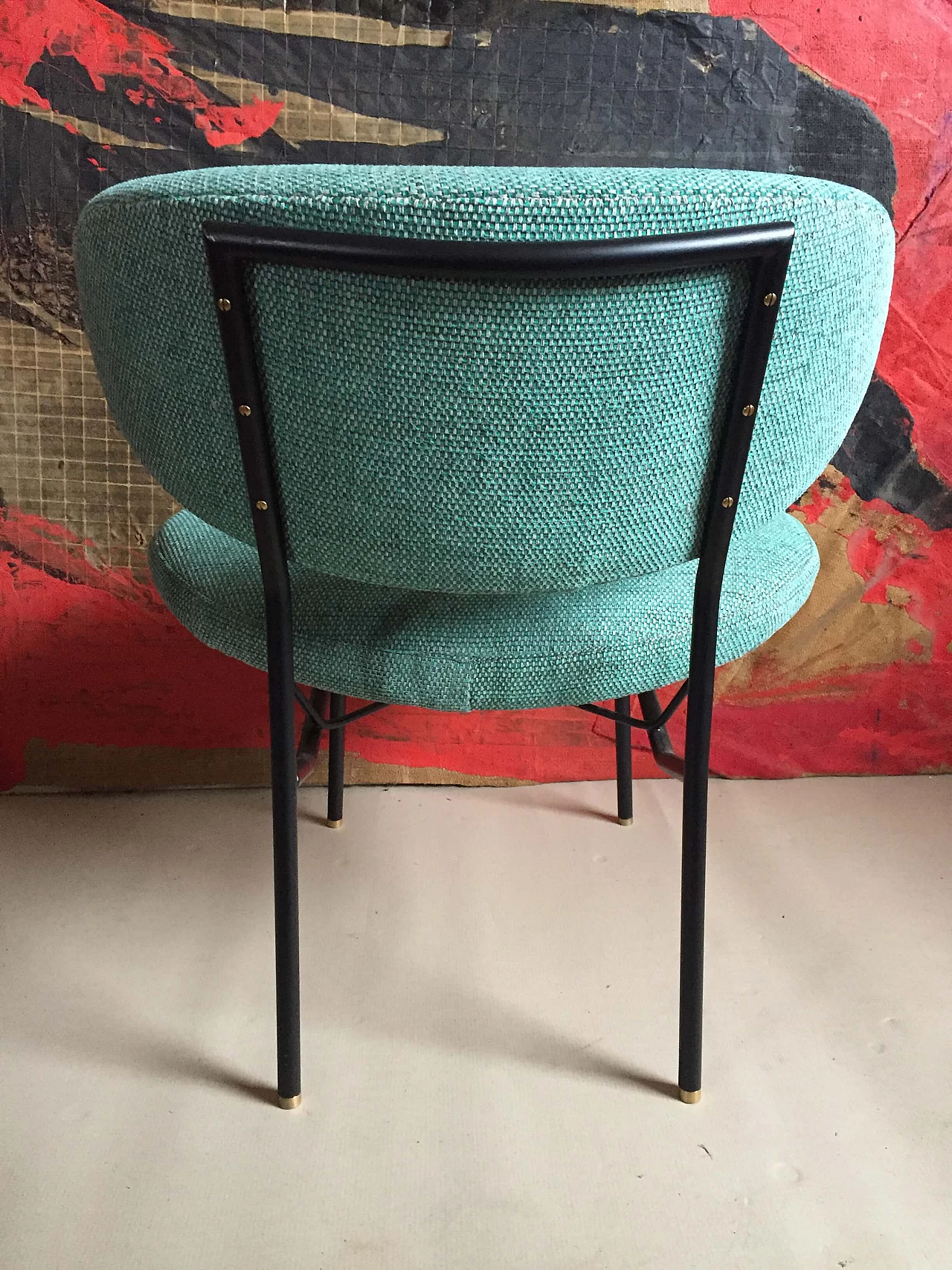 Fabric and metal armchair and pouf by Gastone Rinaldi, 1960s 1329271