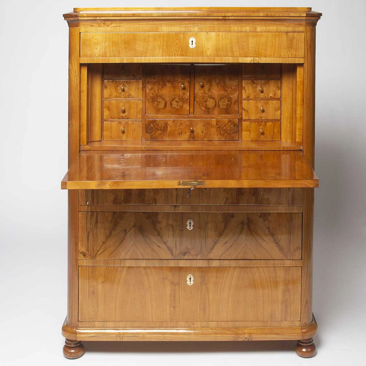 Secretaire in olmo a 4 cassetti con ribaltina, dell'800 1329364