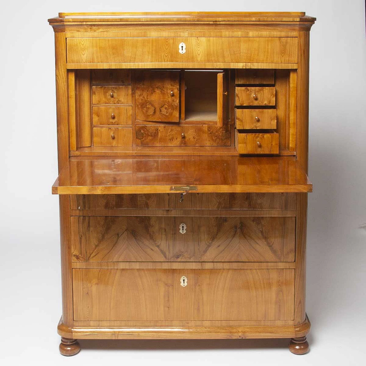 Secretaire in olmo a 4 cassetti con ribaltina, dell'800 1329365