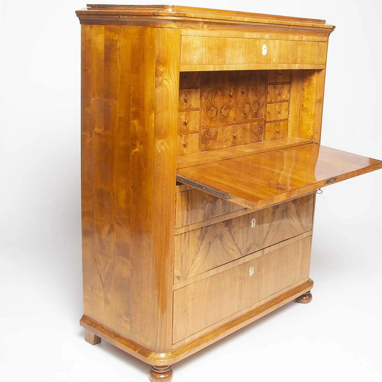 Secretaire in olmo a 4 cassetti con ribaltina, dell'800 1329366