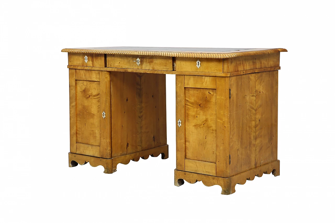 Biedermeier birch desk with leather top, mid 19th century 1329424