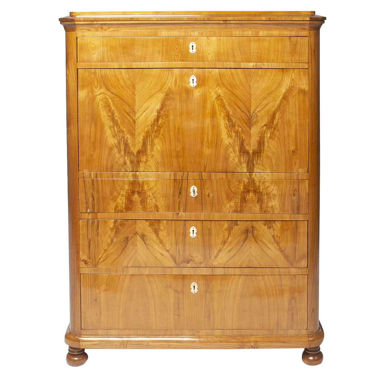 Secretaire in olmo a 4 cassetti con ribaltina, dell'800 1329430