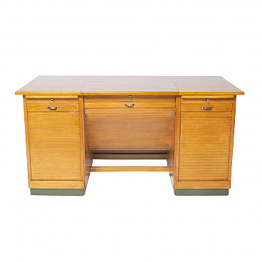 Desk in oak and beech with removable glass top by Soennecken, 1940s