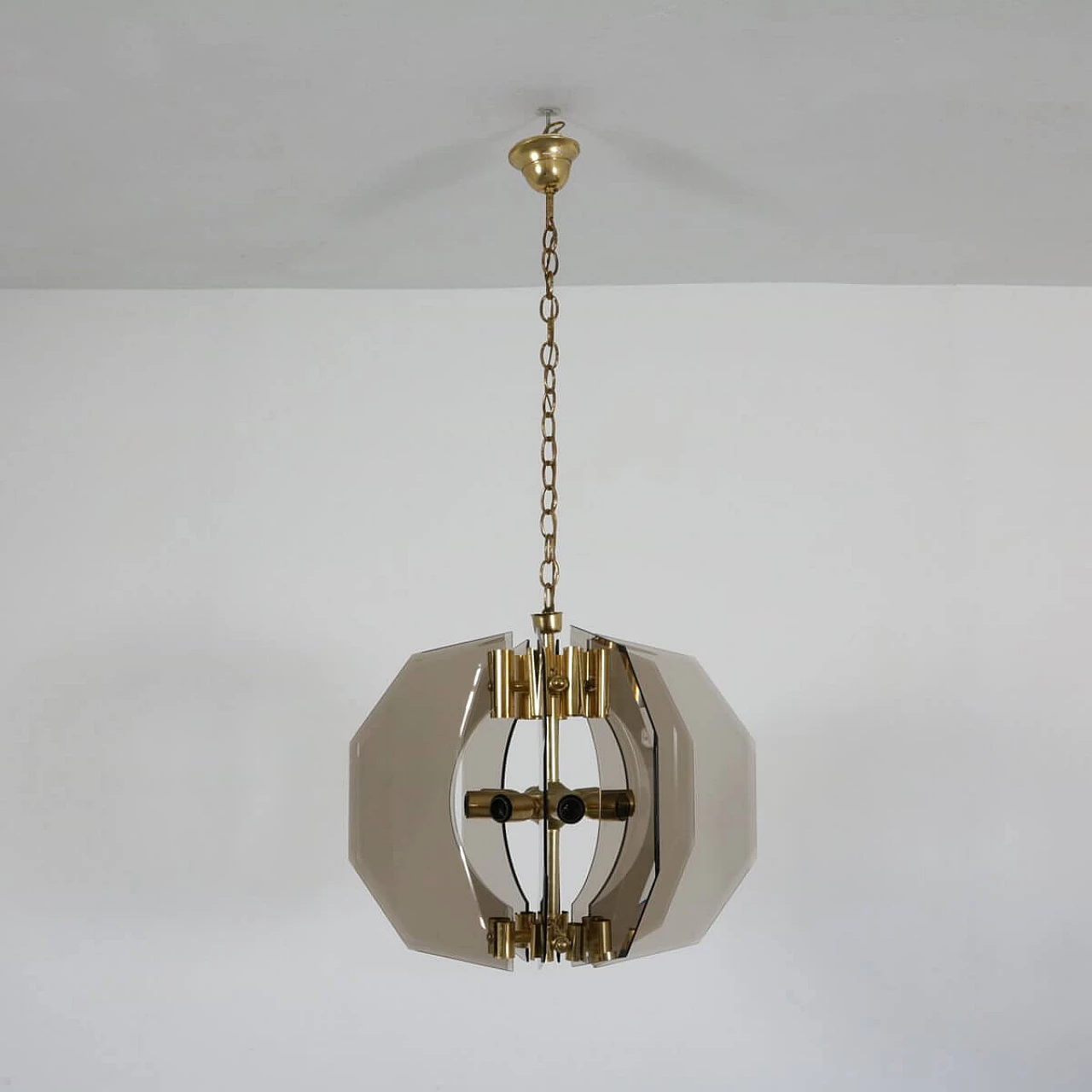 Chandelier in brass, glass and anodized aluminum by Gino Paroldo, 60s 1329642