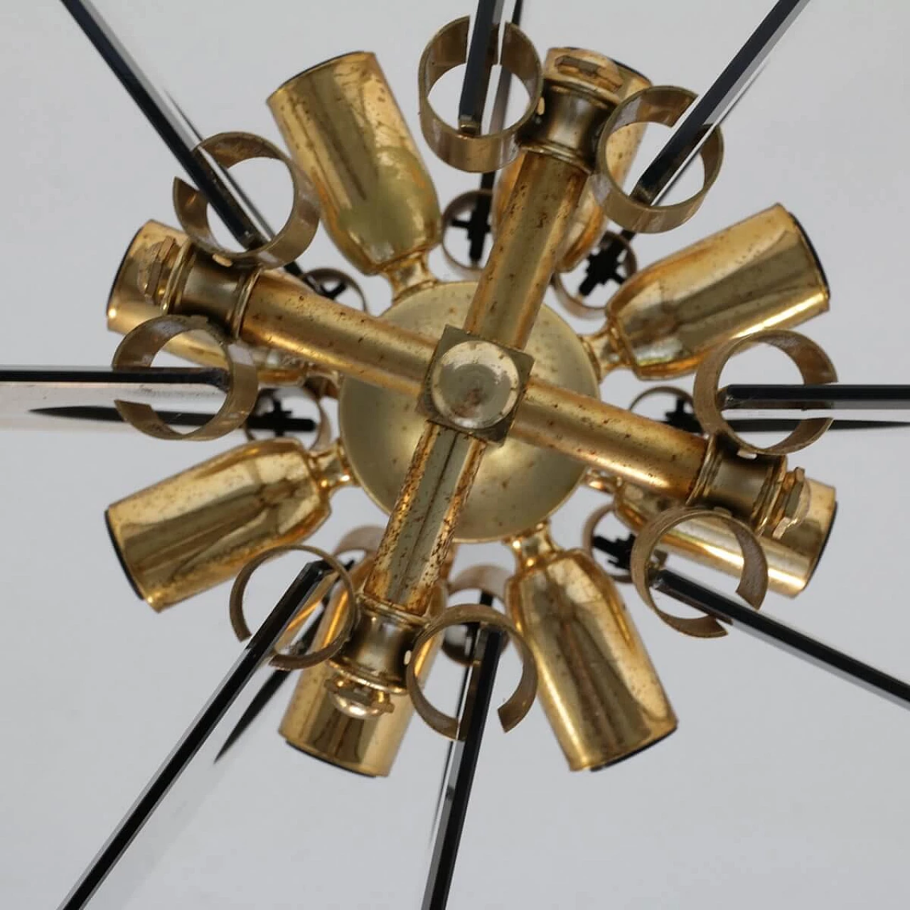 Chandelier in brass, glass and anodized aluminum by Gino Paroldo, 60s 1329643