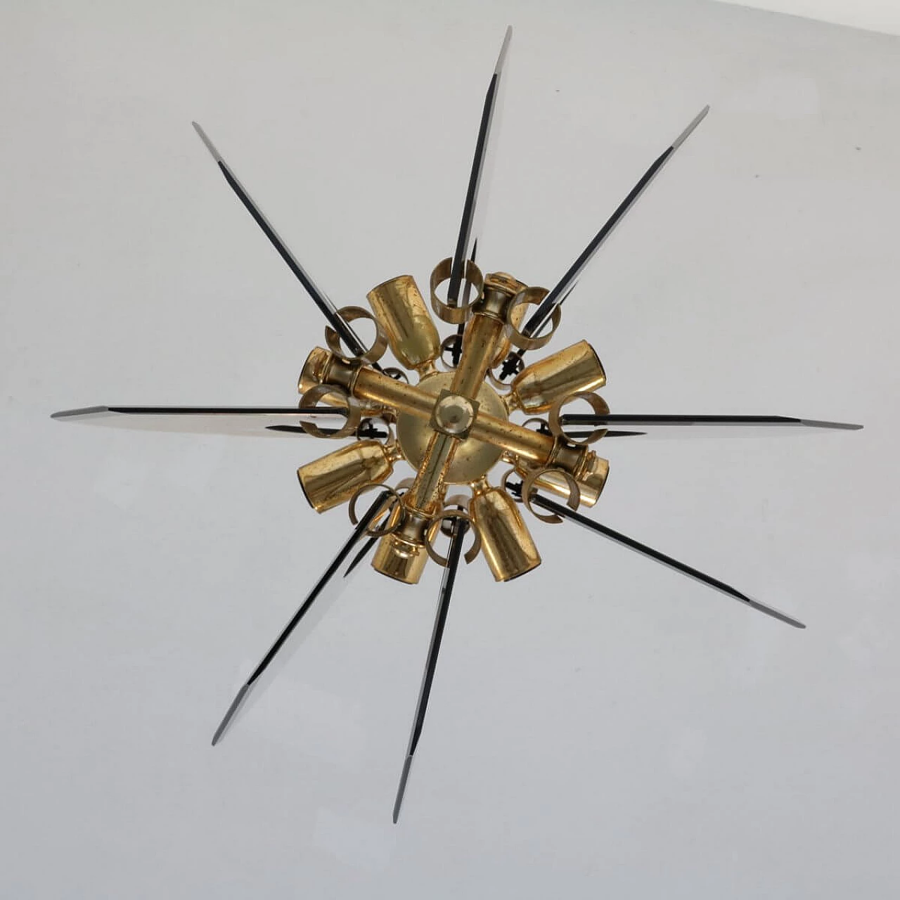 Chandelier in brass, glass and anodized aluminum by Gino Paroldo, 60s 1329647
