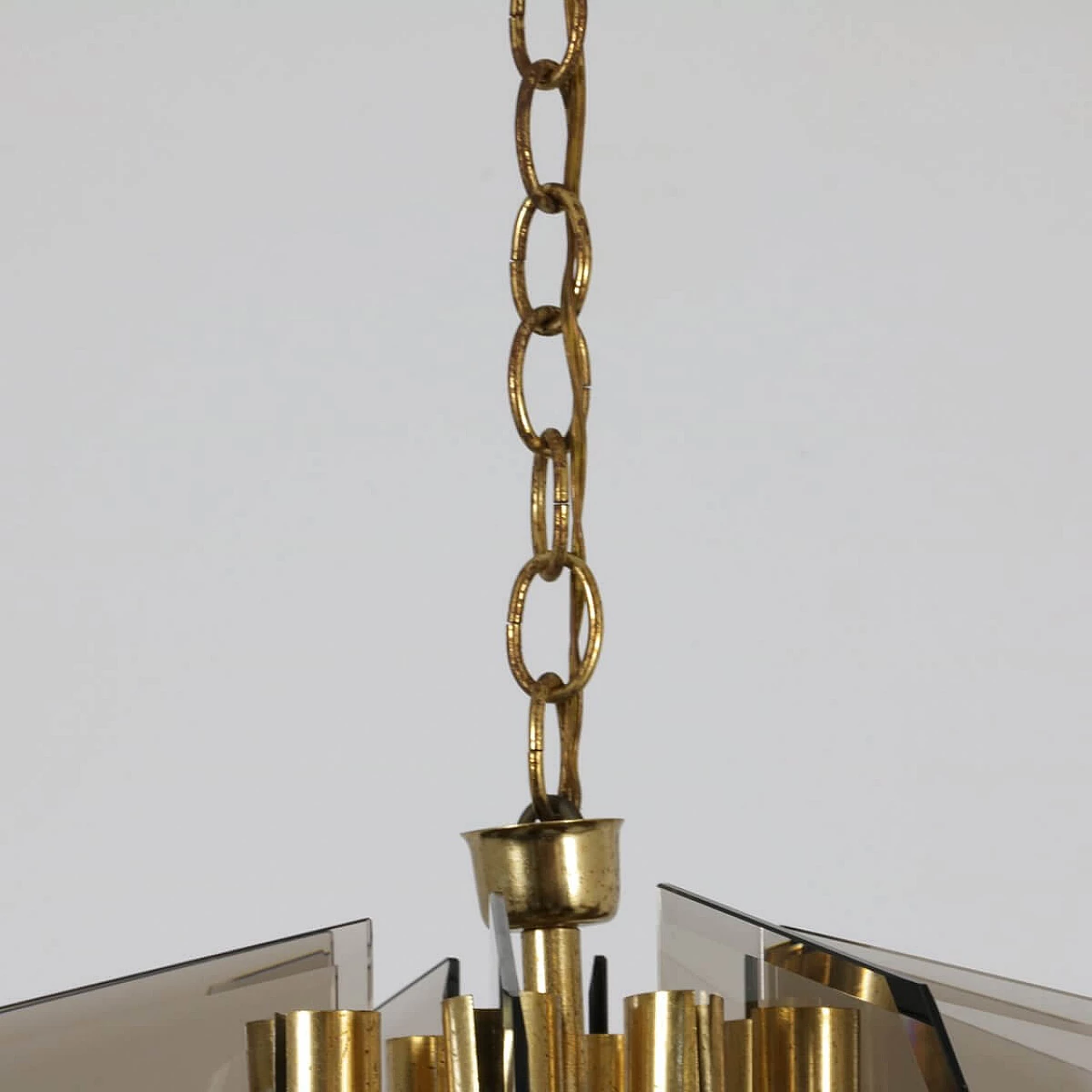 Chandelier in brass, glass and anodized aluminum by Gino Paroldo, 60s 1329648
