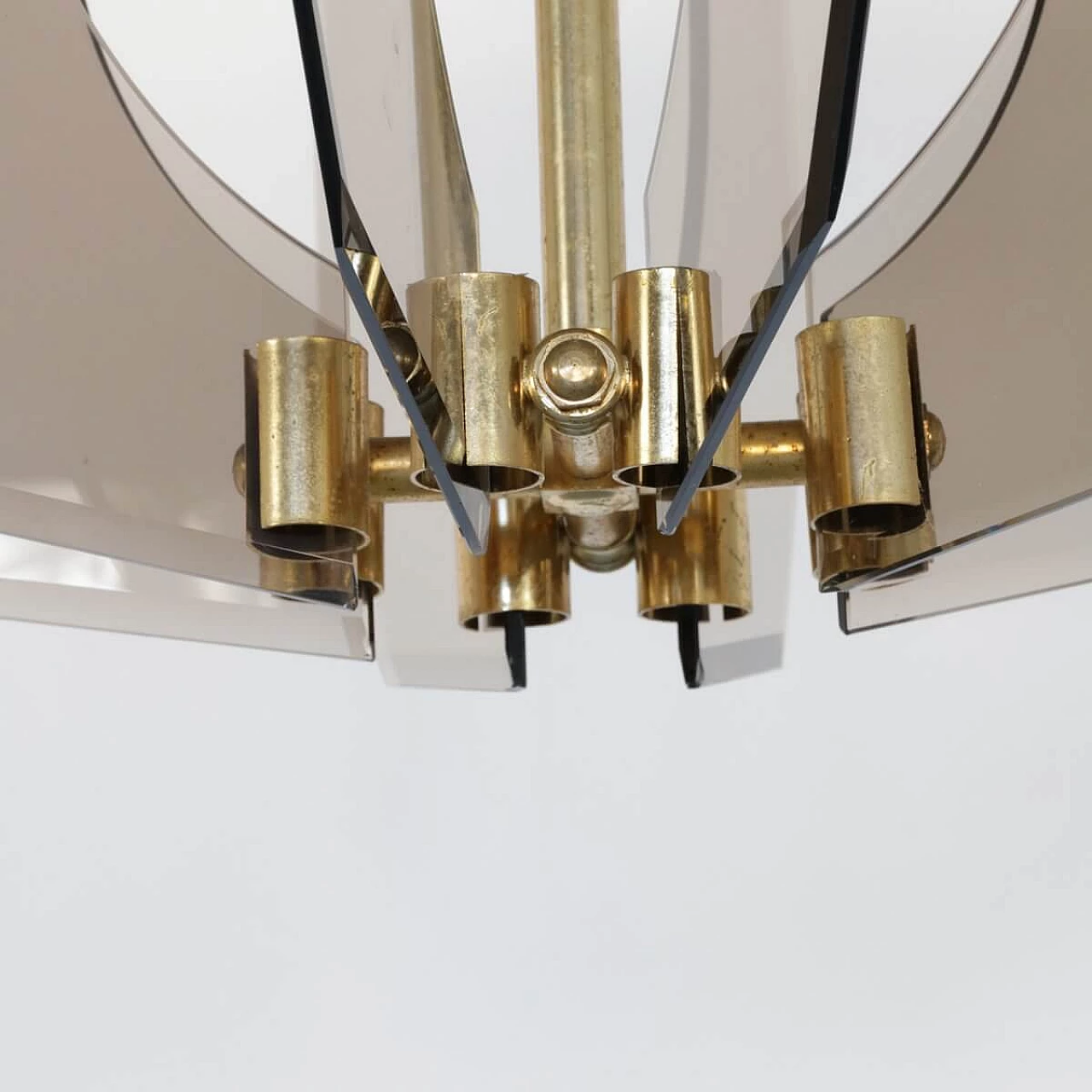 Chandelier in brass, glass and anodized aluminum by Gino Paroldo, 60s 1329649