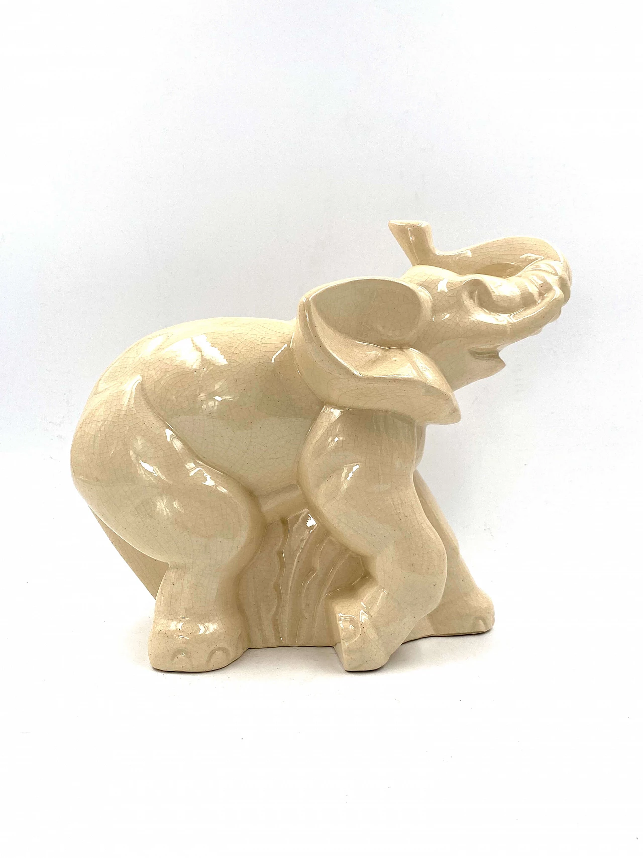 Sculpture of an elephant in craquelé glazed terracotta by Fontinelle, 1940s 1329672