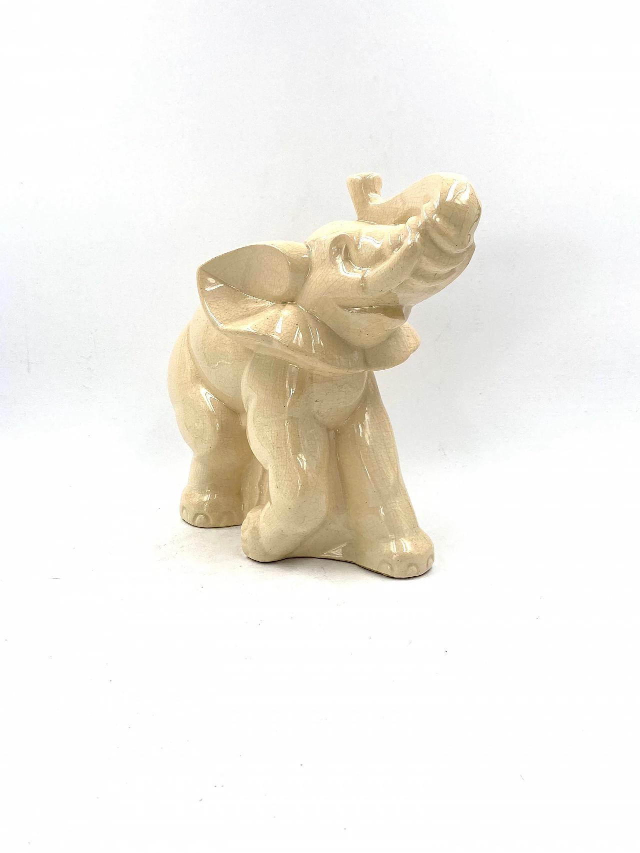 Sculpture of an elephant in craquelé glazed terracotta by Fontinelle, 1940s 1329673