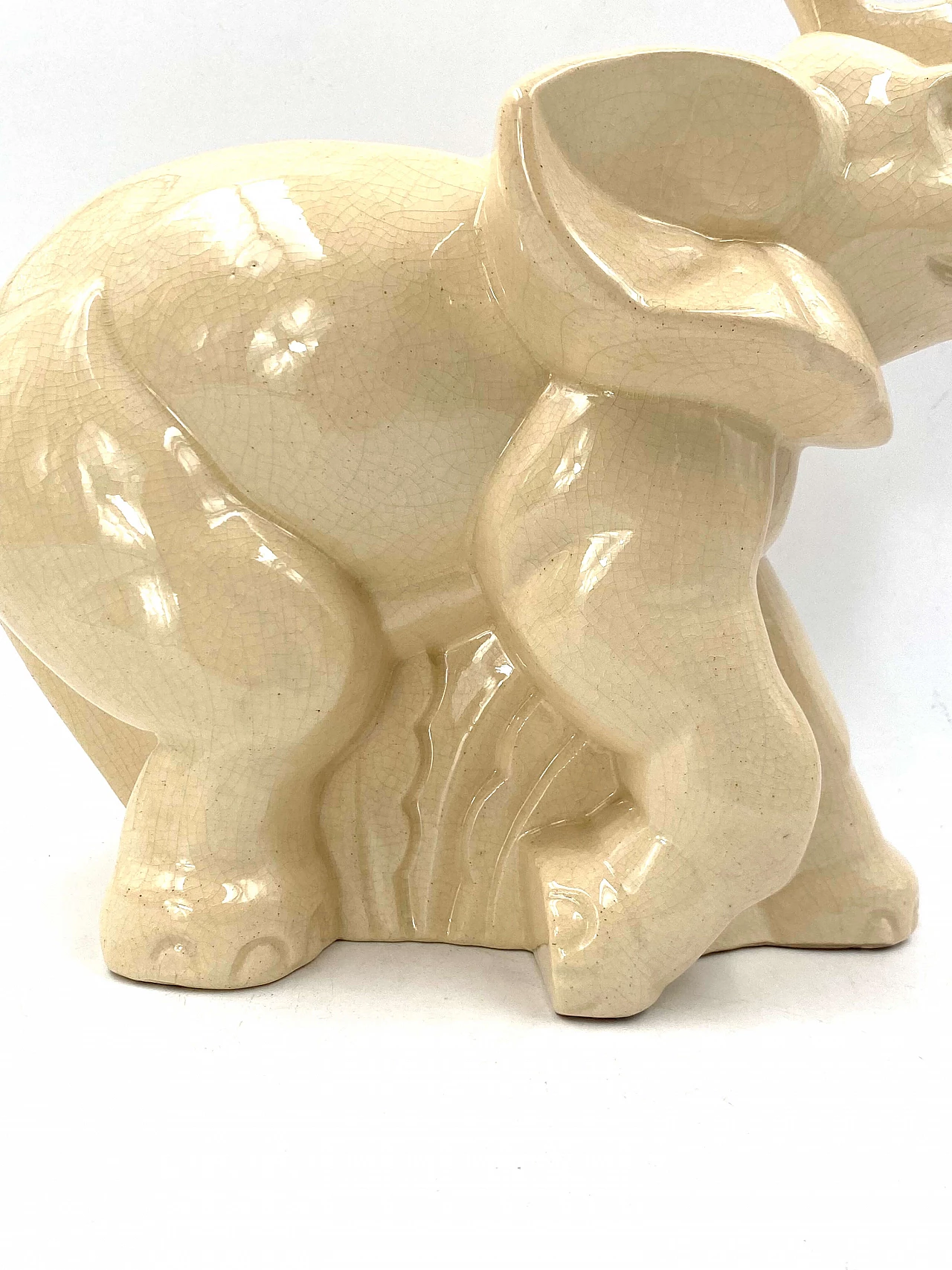 Sculpture of an elephant in craquelé glazed terracotta by Fontinelle, 1940s 1329679