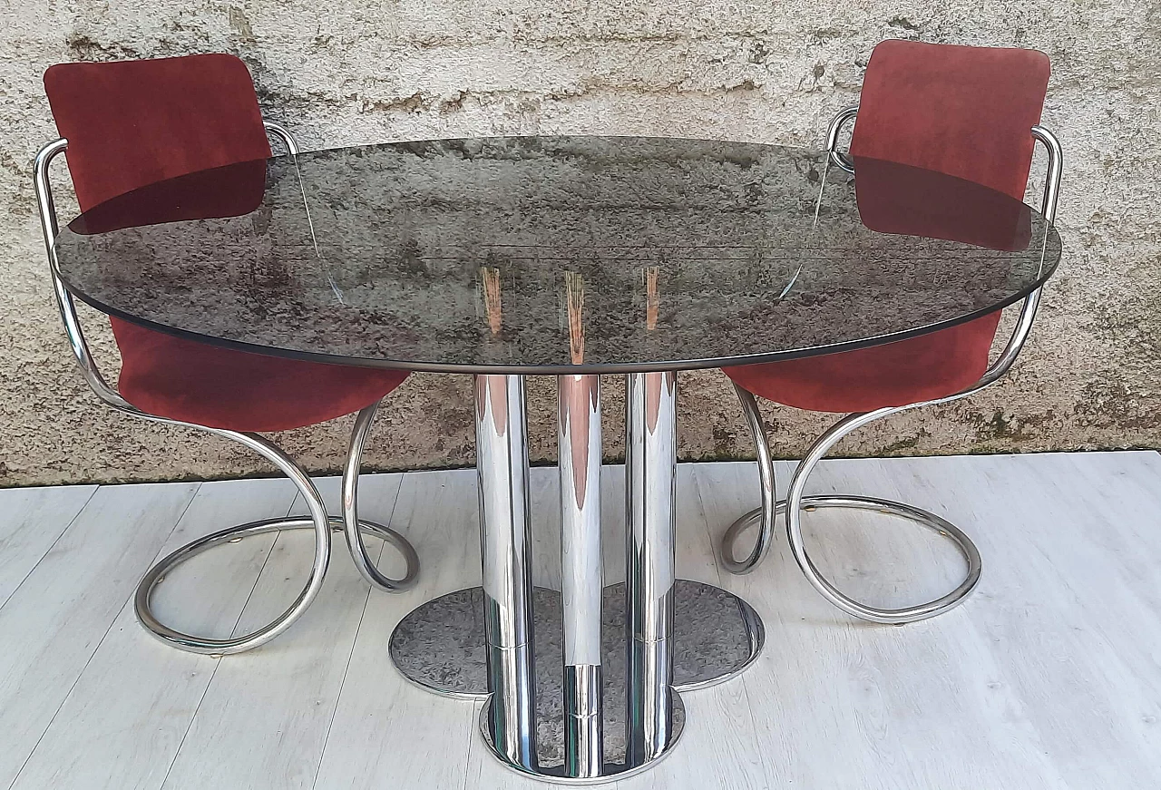 Trifoglio table in smoked glass by Sergio Asti for Poltronova, 1970s 1329700