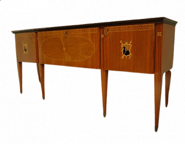 Credenza in palissandro con piano in vetro, anni '60