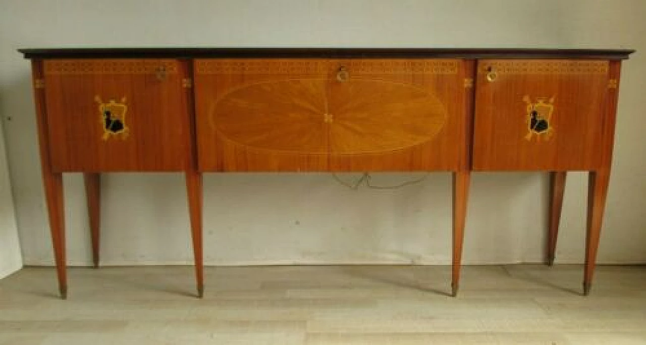 Credenza in palissandro con piano in vetro, anni '60 1329874