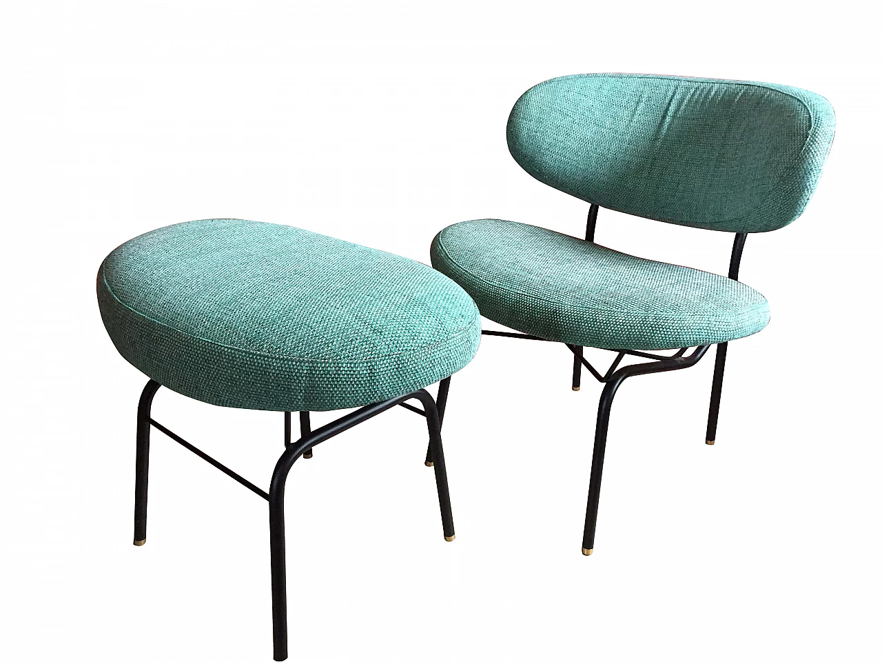 Fabric and metal armchair and pouf by Gastone Rinaldi, 1960s 1329956