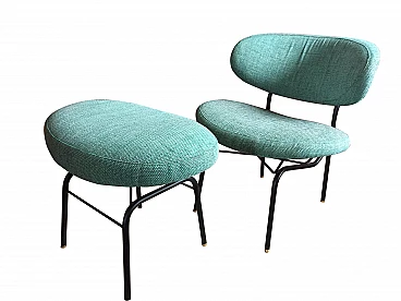 Poltroncina e pouf in tessuto e metallo di Gastone Rinaldi, anni '60
