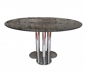Trifoglio table in smoked glass by Sergio Asti for Poltronova, 1970s
