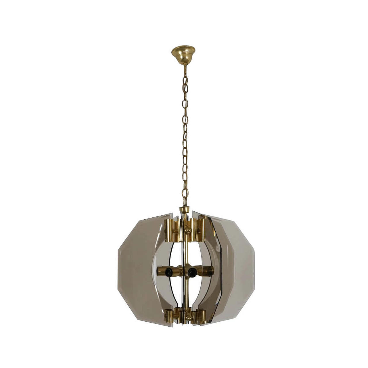 Chandelier in brass, glass and anodized aluminum by Gino Paroldo, 60s 1329975