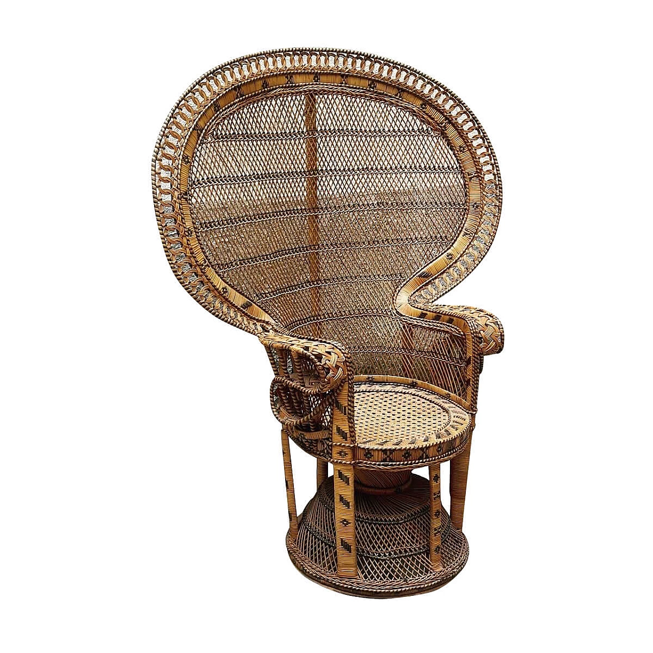 Poltrona Peacock in vimini, anni '70 1330031