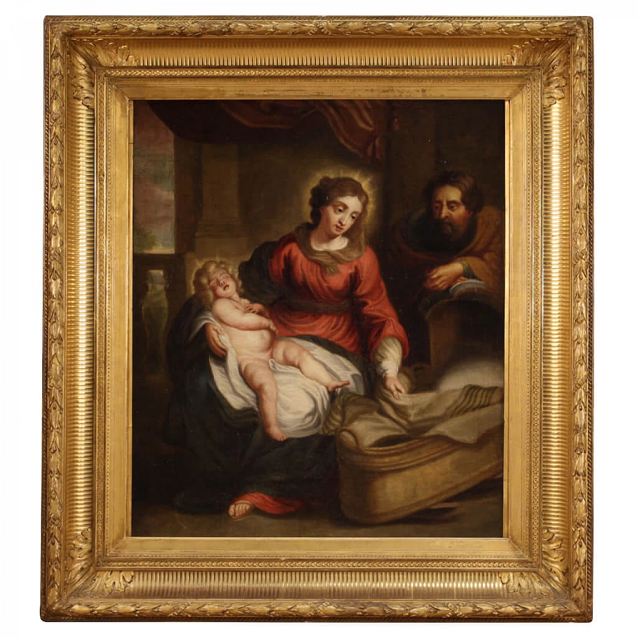 Sacra Famiglia, dipinto fiammingo olio su tela, '700 1330589