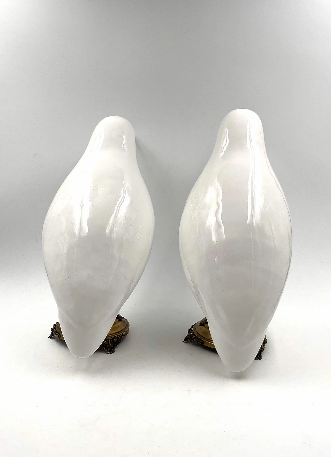 Pair of large ceramic and brass bird sculptures, early 20th century 1330608