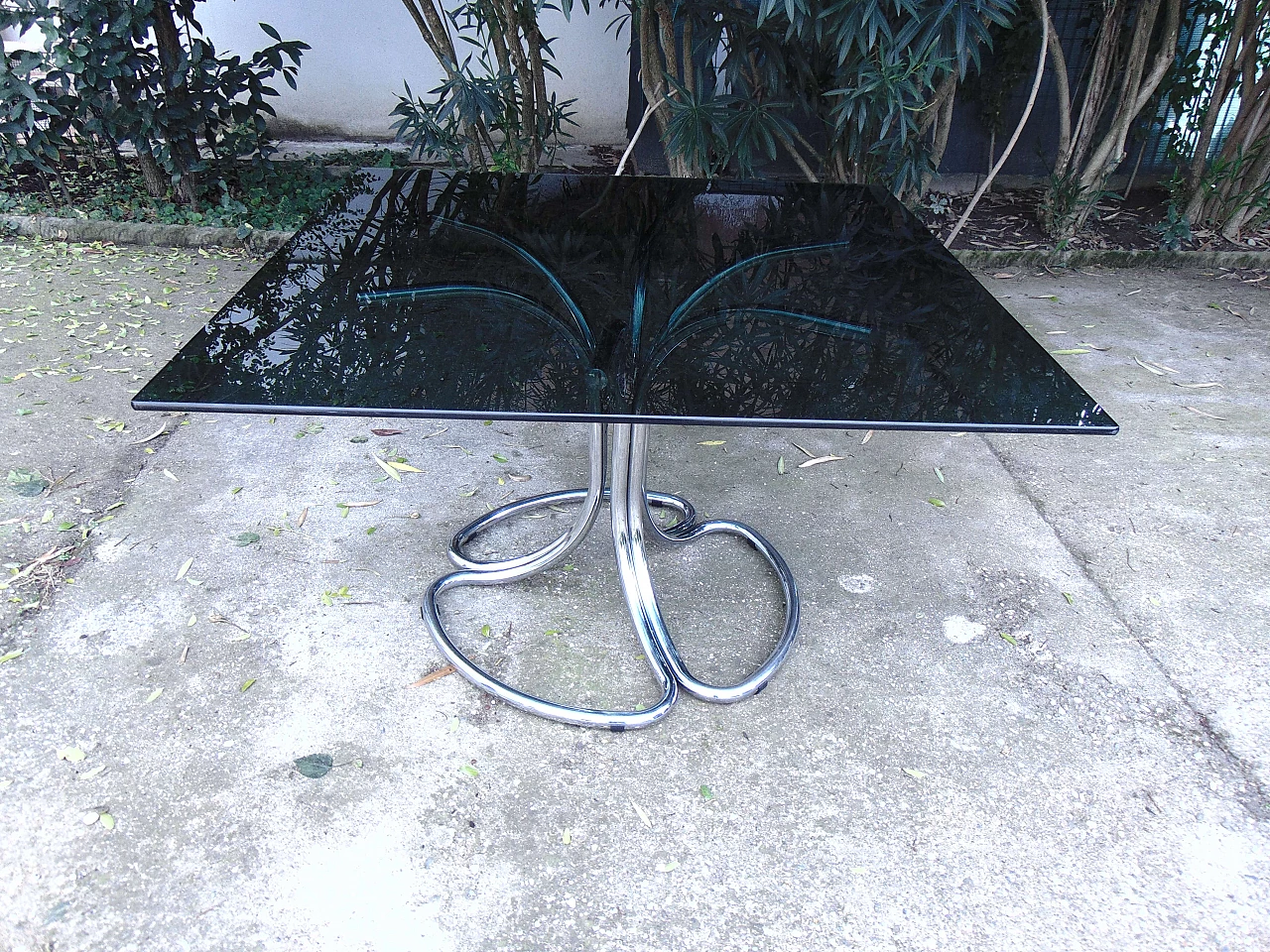 Chromed table with smoked glass, 1970s 1331346