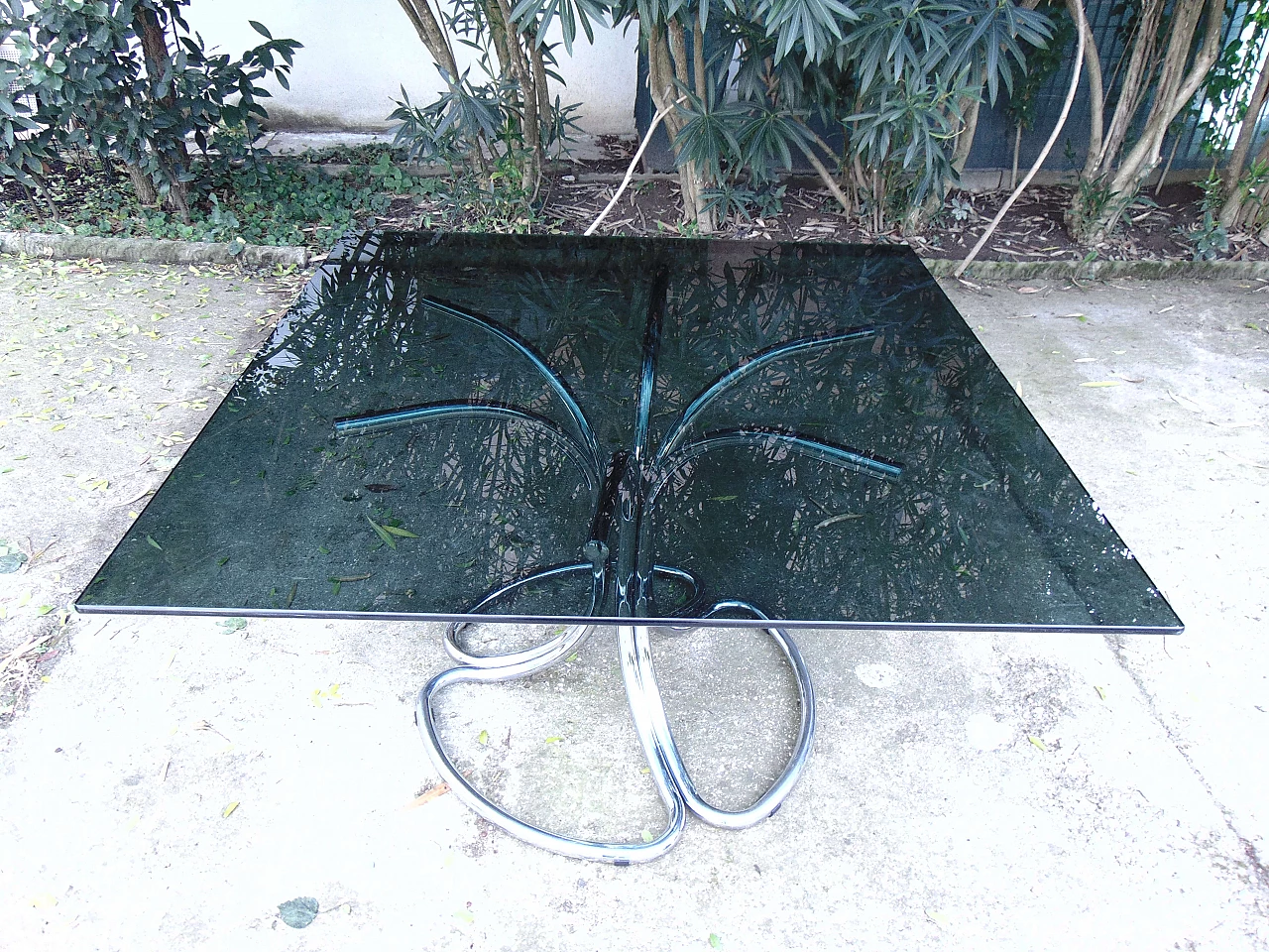 Chromed table with smoked glass, 1970s 1331347