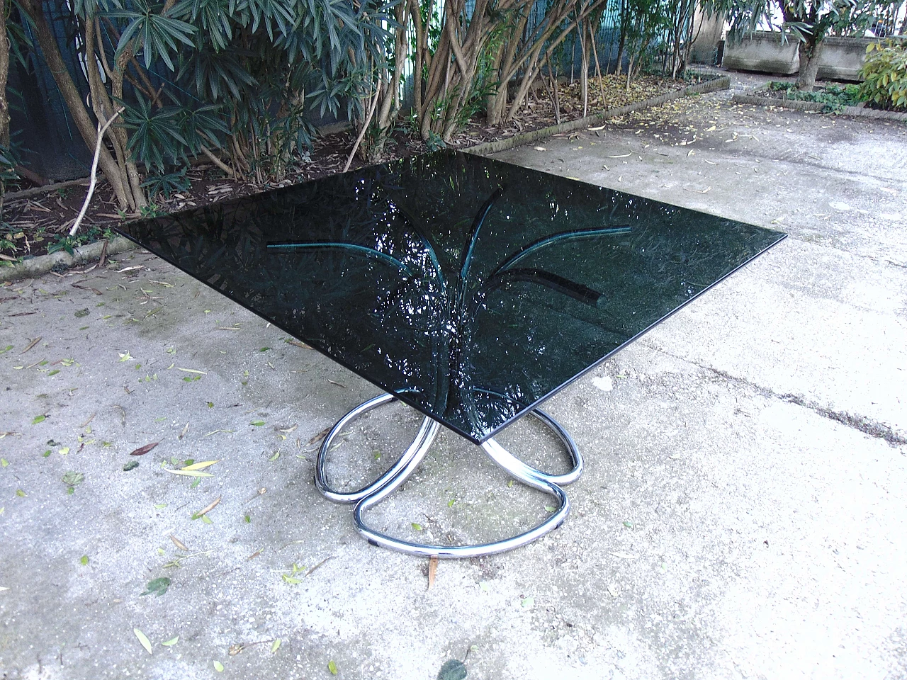 Chromed table with smoked glass, 1970s 1331348