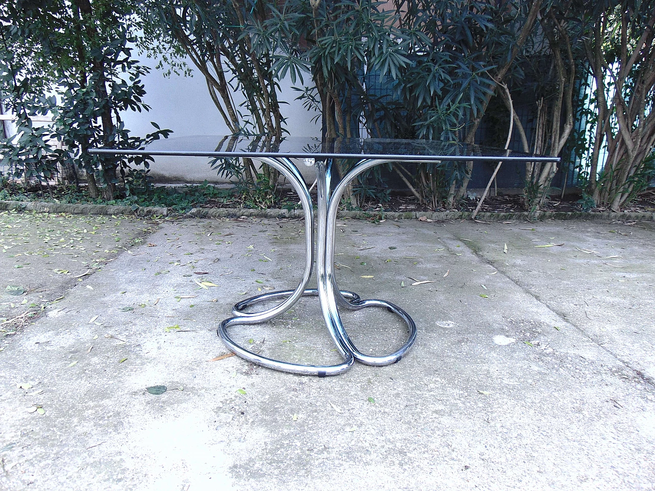 Chromed table with smoked glass, 1970s 1331349