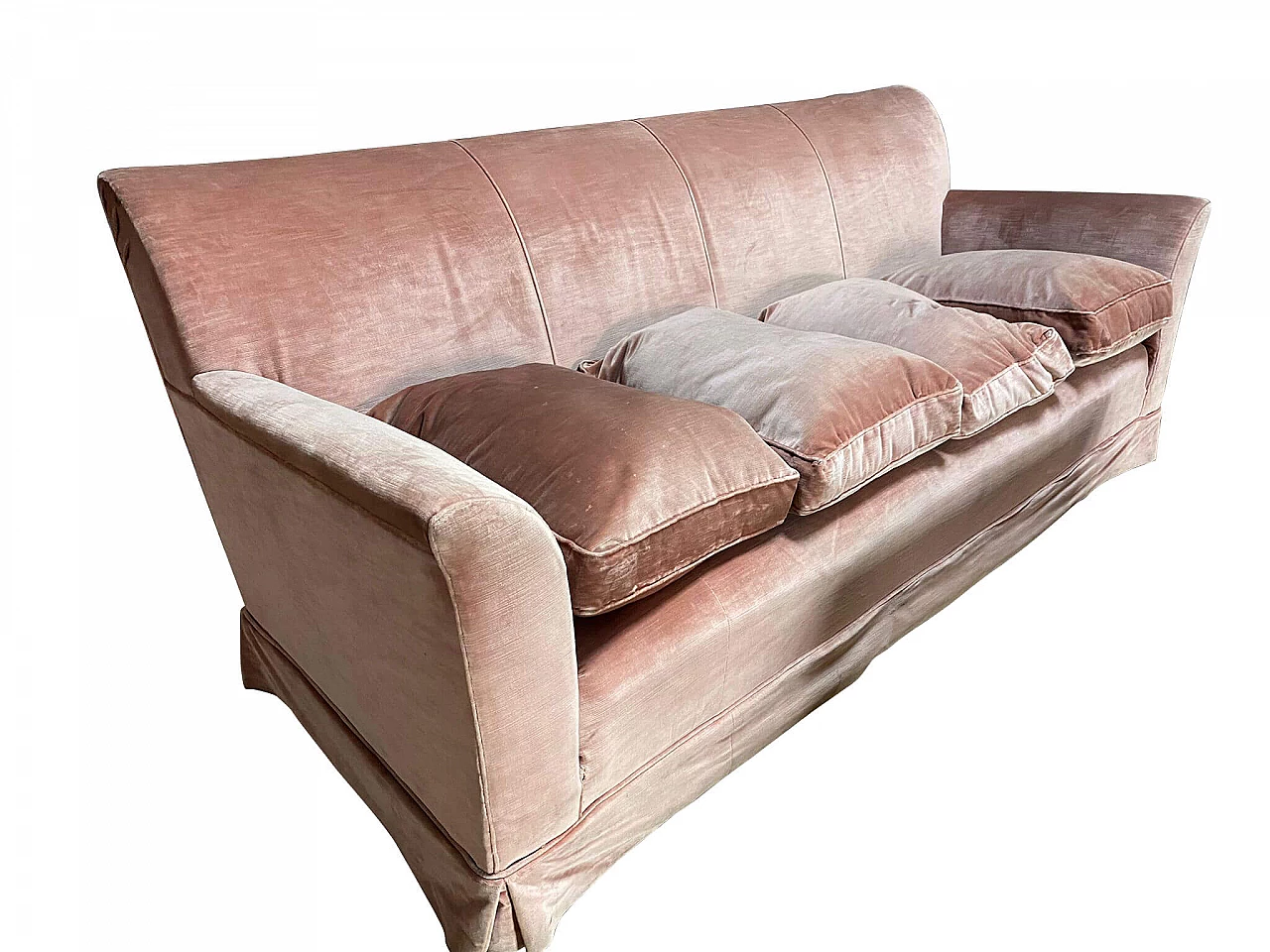 Pink velvet 4 seater sofa, 40s 1331387