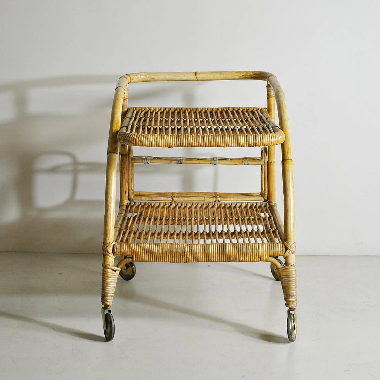 Trolley bar in bamboo cane in the style of Tito Agnoli, 60s 1331508