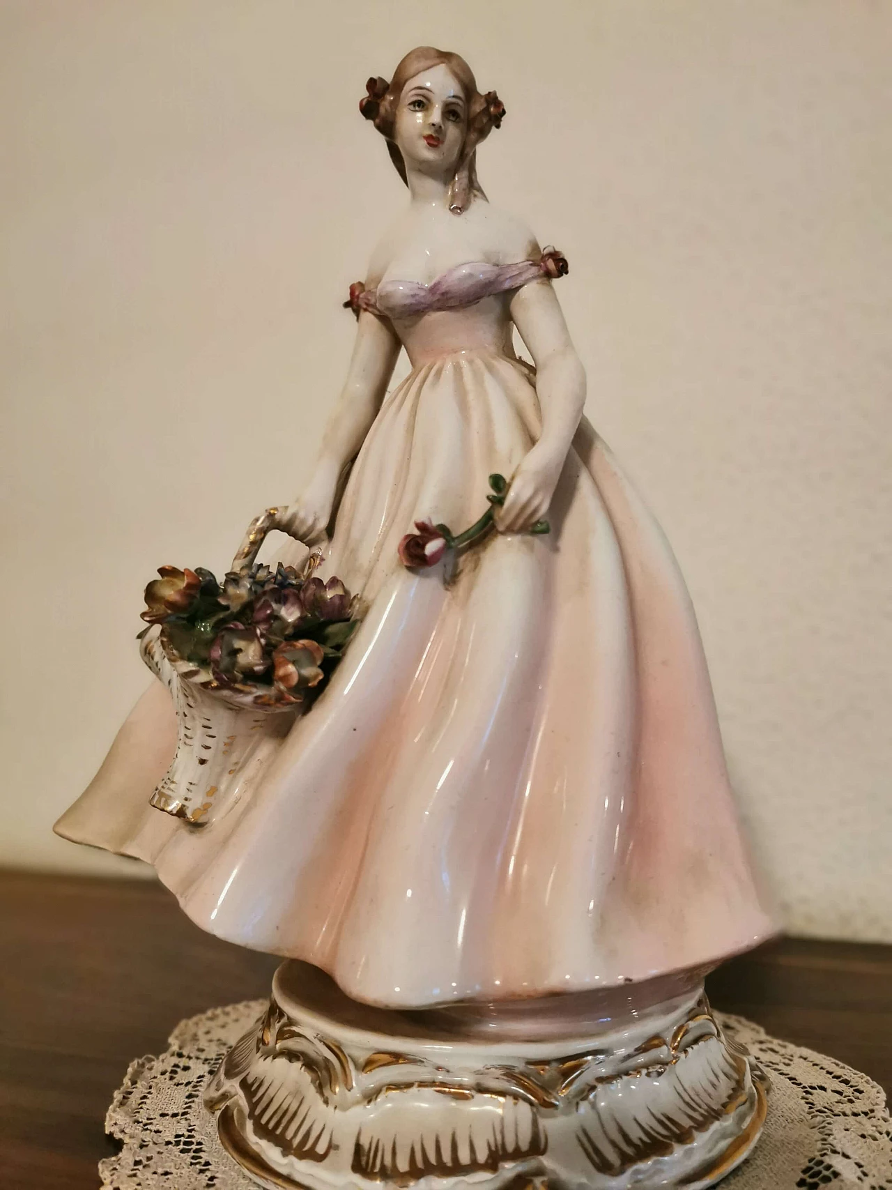 Porcelain statue of a woman with a basket of flowers, 1960s 1331806