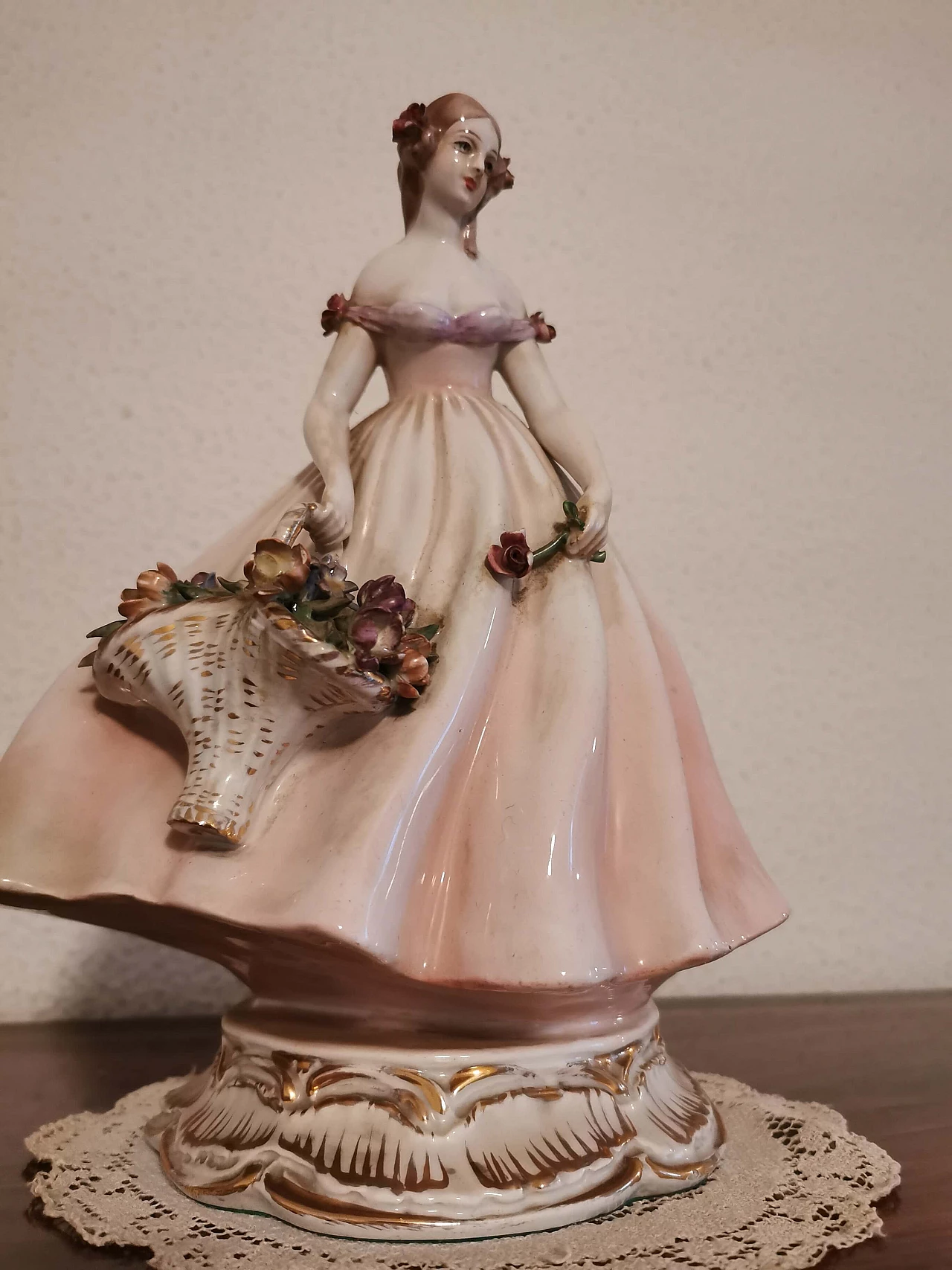 Porcelain statue of a woman with a basket of flowers, 1960s 1331809