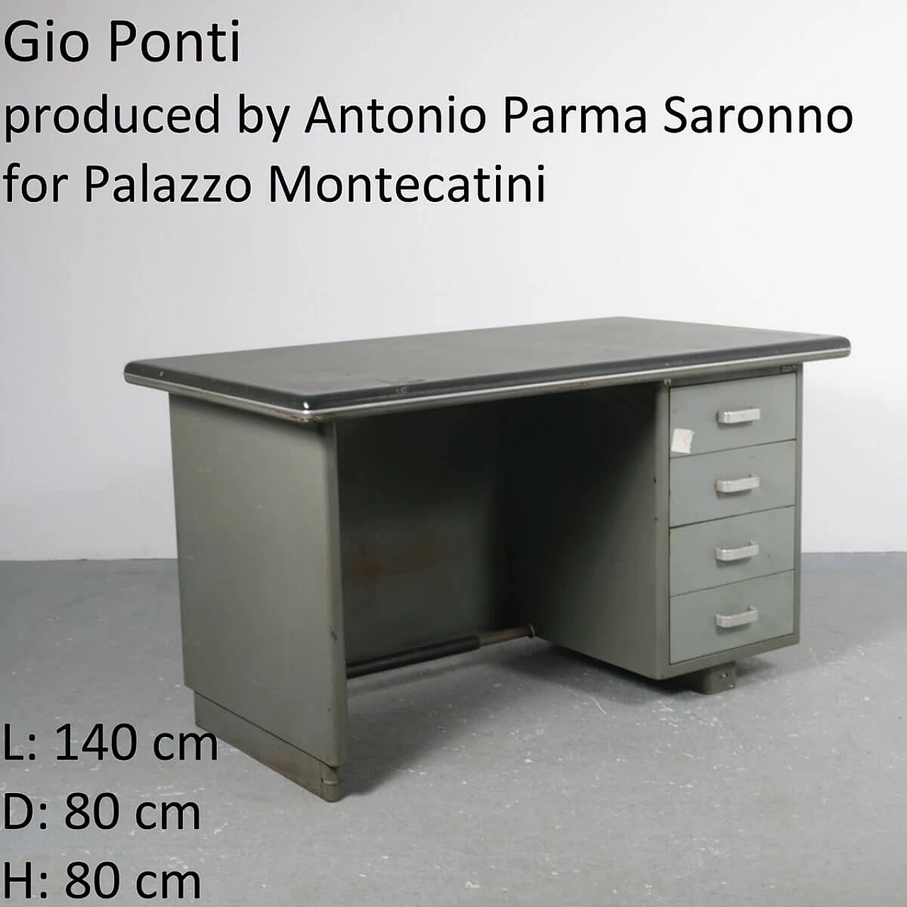 Desk for Palazzo Montecatini in metal with leather top by Gio Ponti for Antonio Parma Saronno, 30s 1331870