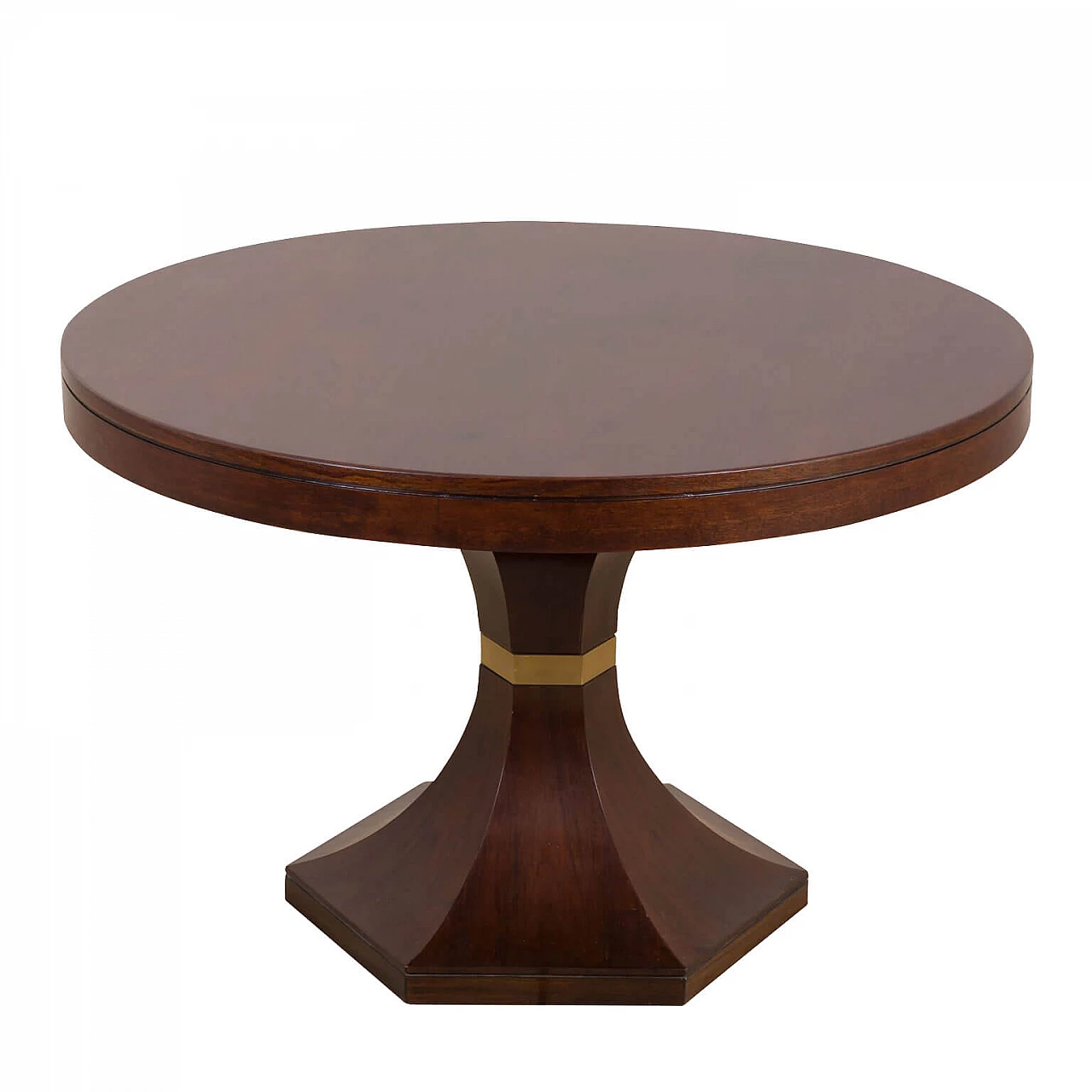 Round centre table in walnut and brass attributable to Carlo Di Carli, 60s 1332120