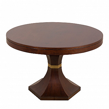 Round centre table in walnut and brass attributable to Carlo Di Carli, 60s