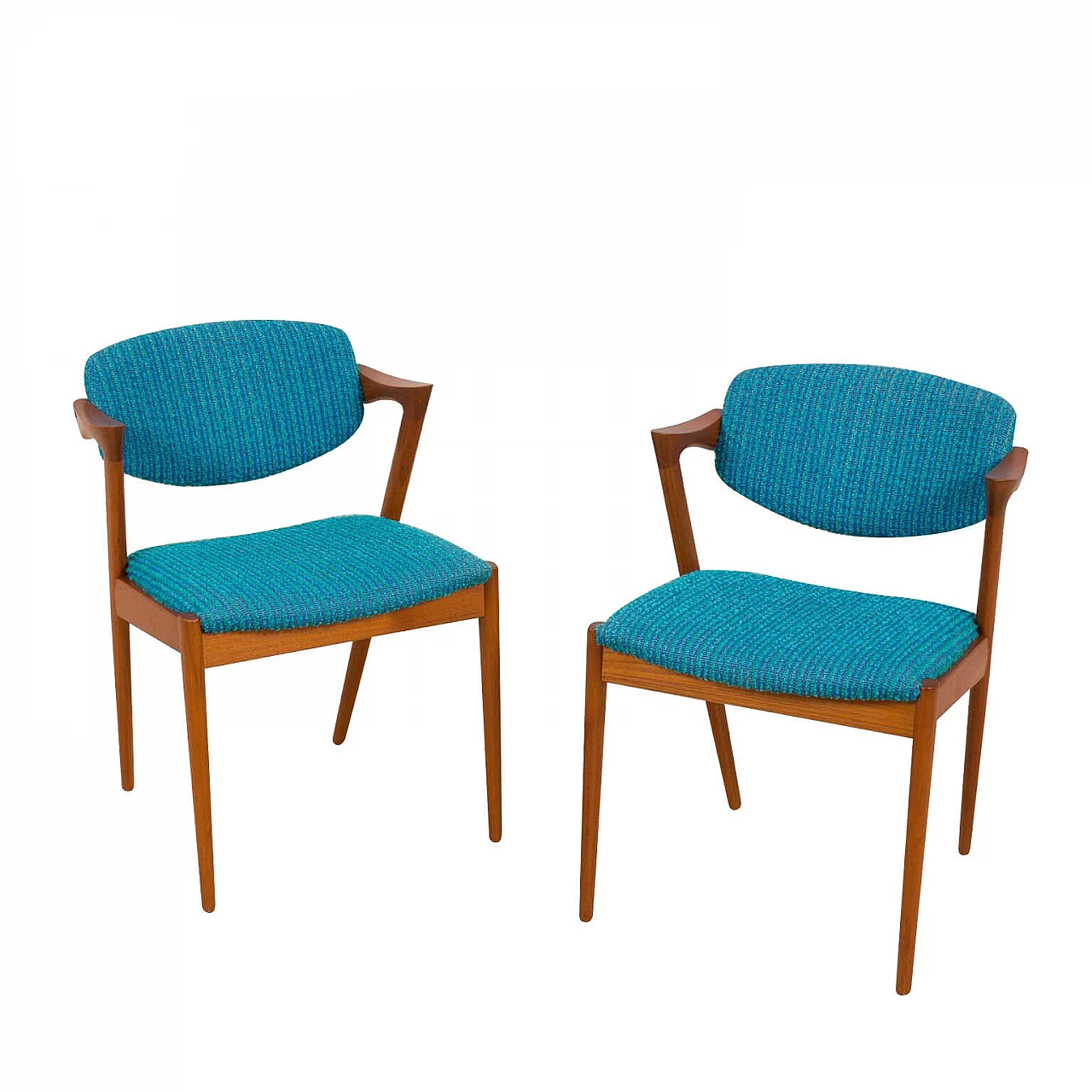 Pair of 42 Chairs in teak and bouclé fabric by Kai Kristiansen for Schou Andersen, 60s 1332266