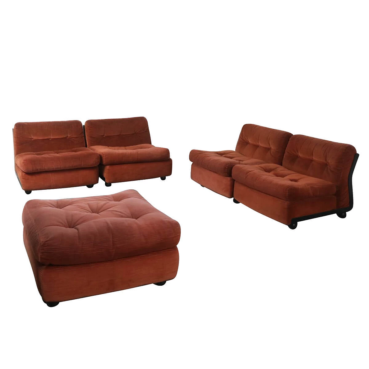 4 Amanta armchairs and pouf in corduroy and plastic by Mario Bellini for B&B Italia, 60s 1332267