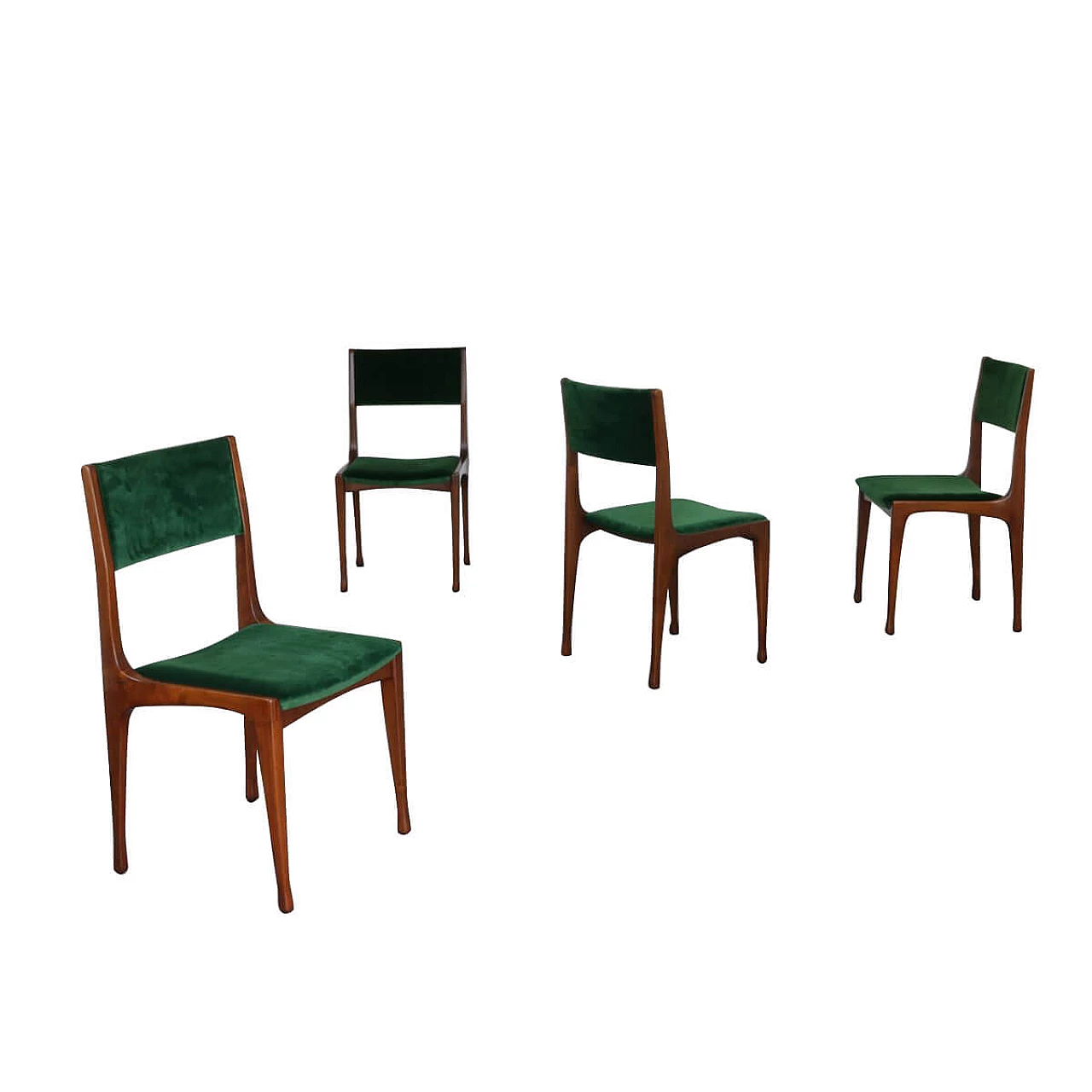 4 Chairs 693 in walnut and velvet by Carlo De Carli for Cassina, 50s 1332309
