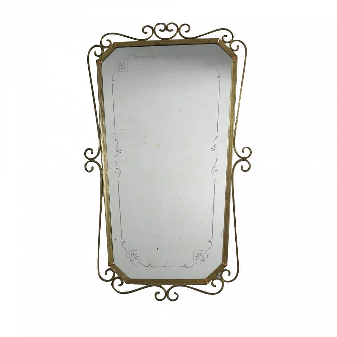 Specchio con cornice in ottone, anni '40 1332333