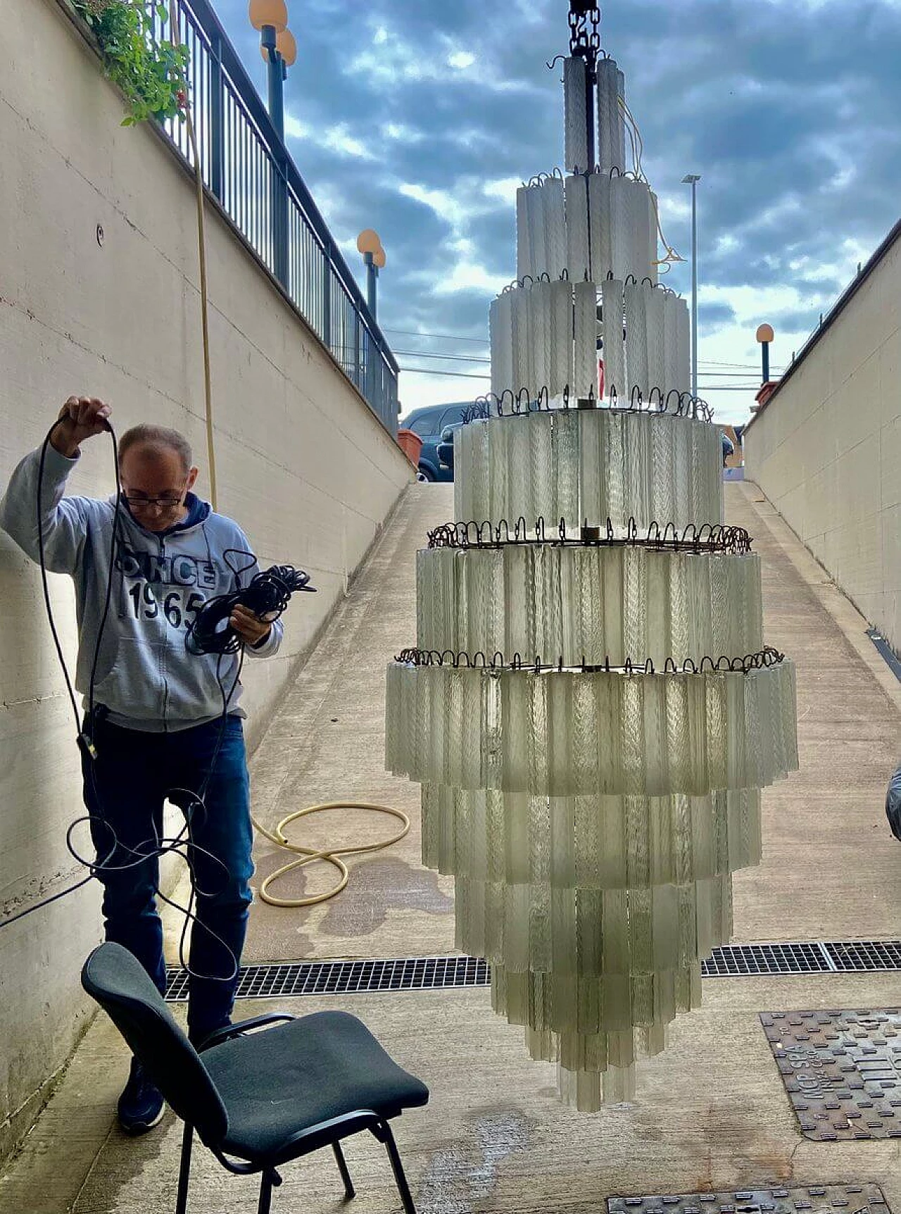 Large Murano glass tube chandelier, 1960s 1332488