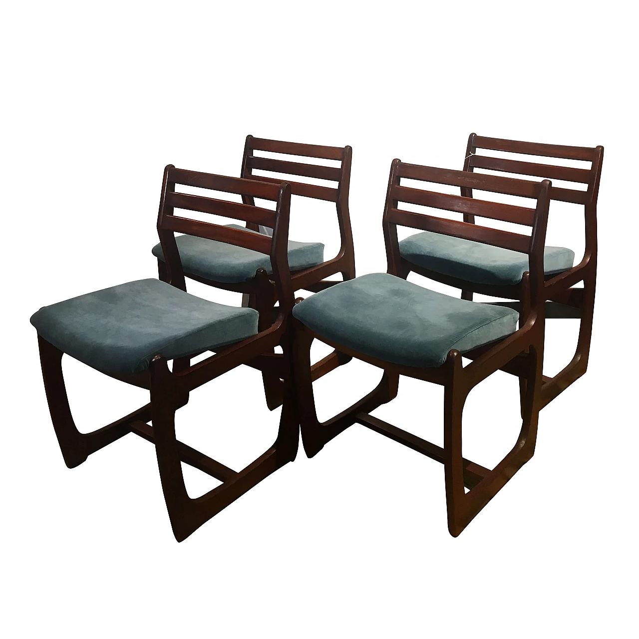 4 English teak and velvet chairs, 1950s 1332930
