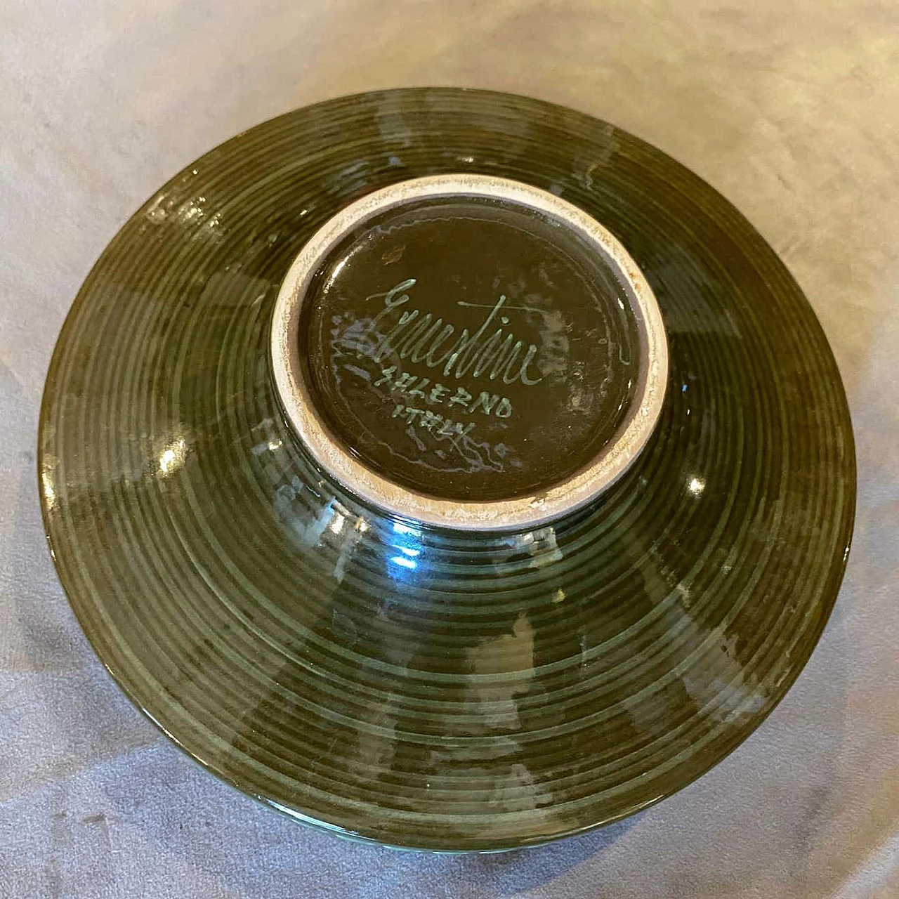 Bowl on a plate in ceramic by Ernestine Salerno, 70s 1333060