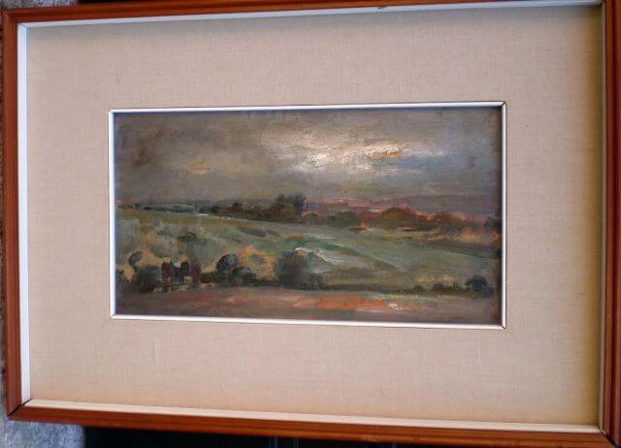 Oil painting on cardboard of landscape by Martini Bruno, 50s 1333089