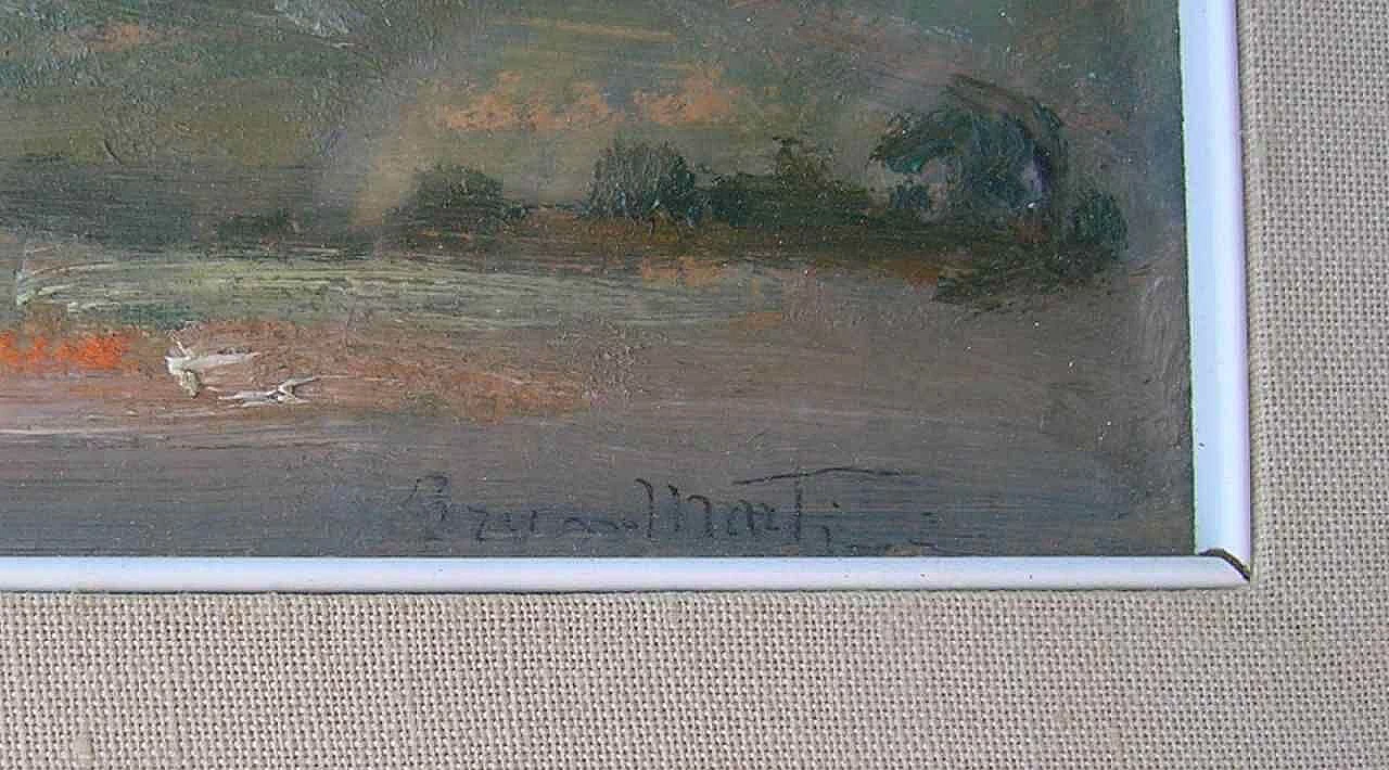 Oil painting on cardboard of landscape by Martini Bruno, 50s 1333091