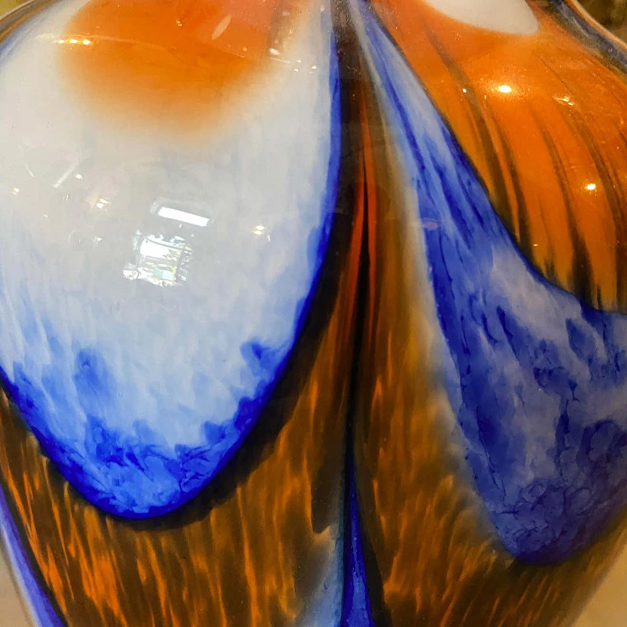 Vaso in vetro di Murano arancione e blu di Carlo Moretti, anni '70 1333147